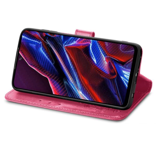 Xiaomi Redmi Note 12 5G / Xiaomi Poco X5 5G Θήκη Βιβλίο Φούξια Four-leaf Clasp Embossed Phone Case Magenta