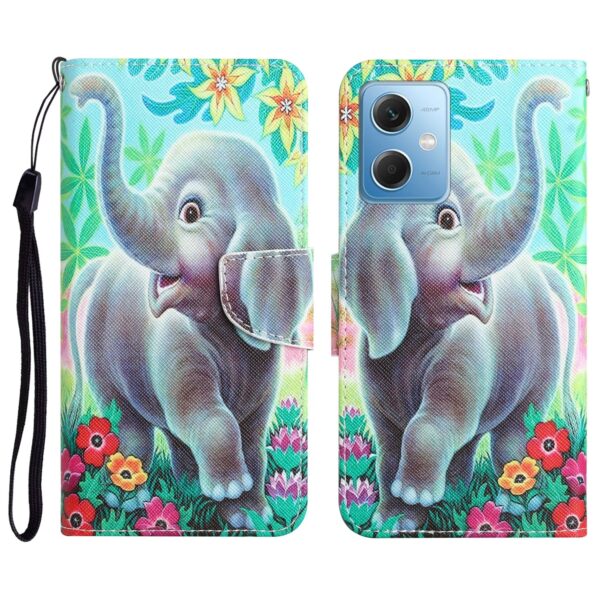 Xiaomi Redmi Note 12 5G / Xiaomi Poco X5 5G Θήκη Βιβλίο Colored Drawing Pattern Flip Phone Case Elephant