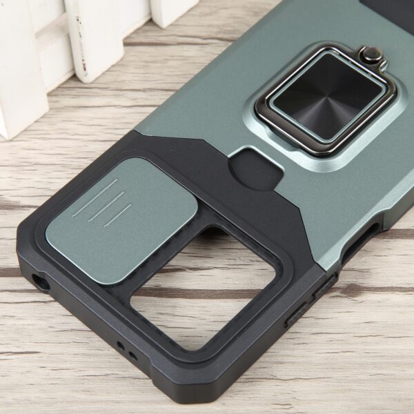 Xiaomi Redmi Note 12 5G / Xiaomi Poco X5 5G Θήκη Σκούρο Πράσινη Με Σταντ Camera Shield Card Slot Phone Case with Ring Holder