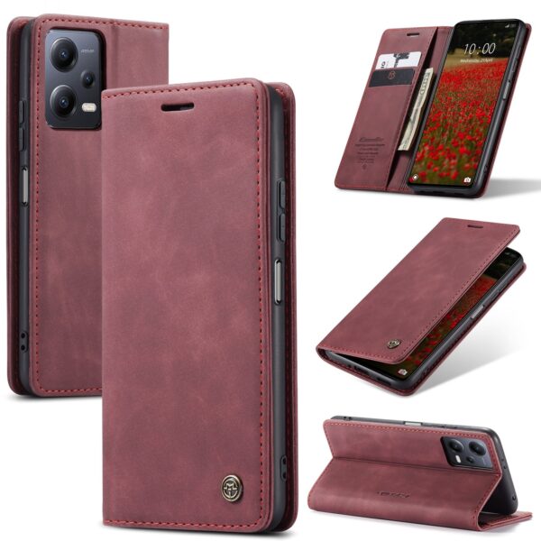 Xiaomi Redmi Note 12 5G / Xiaomi Poco X5 5G Θήκη Βιβλίο Μπορντό CaseMe 013 Multifunctional Horizontal Flip Phone Case Wine Red