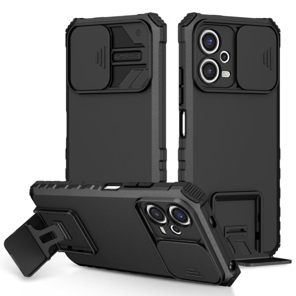 Xiaomi Redmi Note 12 5G / Xiaomi Poco X5 5G Θήκη Μαύρη Stereoscopic Holder Sliding Camshield Phone Case Black