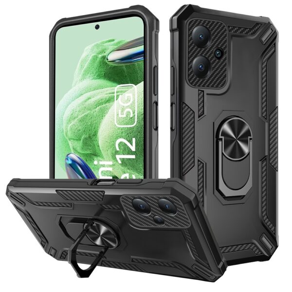 Xiaomi Redmi Note 12 5G / Xiaomi Poco X5 5G Θήκη Μαύρη Με Σταντ Warship Armor 2 in 1 Shockproof Phone Case Black
