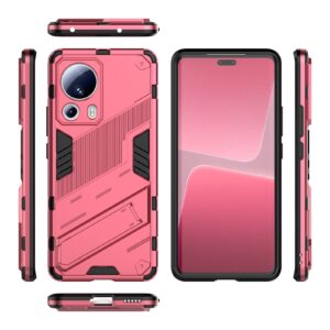Xiaomi 13 Lite 5G Σκληρή Θήκη Απαλό Κόκκινη Με Σταντ Punk Armor 2 in 1 PC + TPU Shockproof Phone Case with Holder Light Red