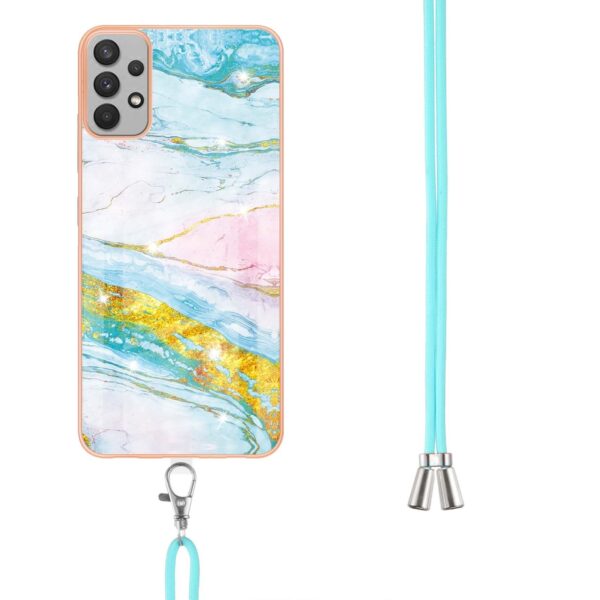 Samsung Galaxy A53 5G Θήκη Σιλικόνης Με Λουράκι Electroplating Marble IMD TPU Phone Case with Lanyard Green 004