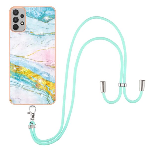 Samsung Galaxy A53 5G Θήκη Σιλικόνης Με Λουράκι Electroplating Marble IMD TPU Phone Case with Lanyard Green 004