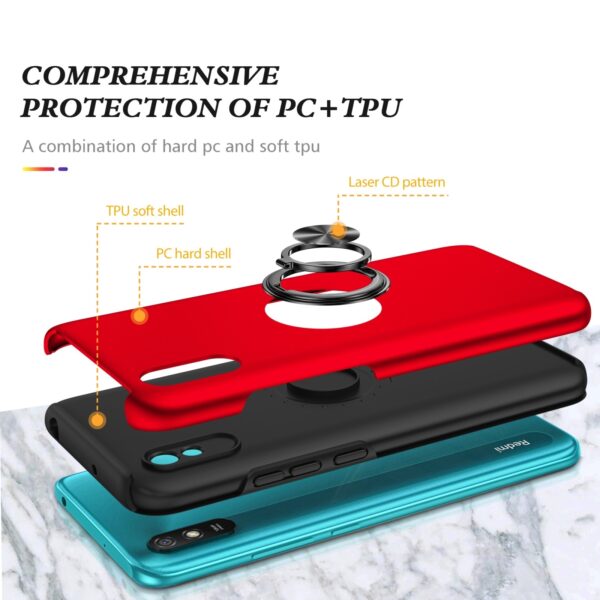 Xiaomi Redmi 9A / 9AT Θήκη Κόκκινη PC + TPU Shockproof Magnetic Case with Invisible Ring Holder Red