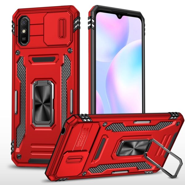 Xiaomi Redmi 9A / 9AT Θήκη Kόκκινη Με Σταντ Armor PC + TPU Camera Shield Phone Case Red
