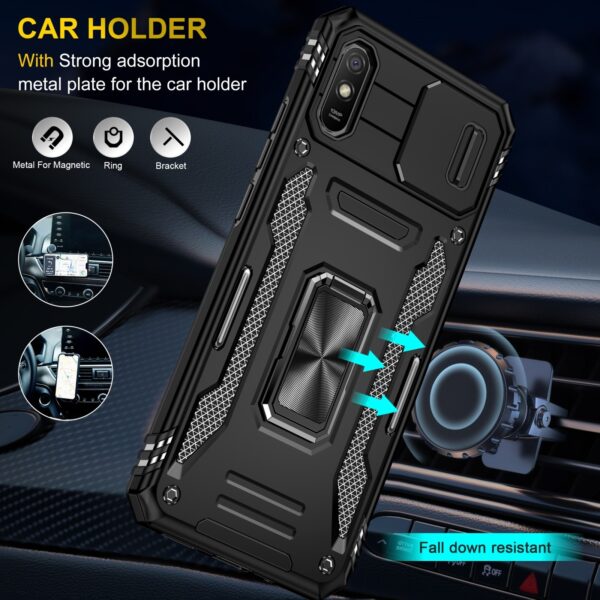 Xiaomi Redmi 9A / 9AT Θήκη Μαύρη Με Σταντ Armor PC + TPU Camera Shield Phone Case Black