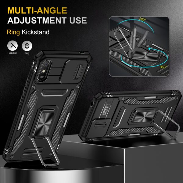 Xiaomi Redmi 9A / 9AT Θήκη Μαύρη Με Σταντ Armor PC + TPU Camera Shield Phone Case Black