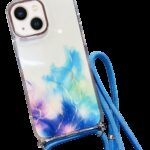 Forcell iPhone 14 Gold Halo Marble Pattern Lanyard Θήκη Σιλικόνης Διάφανη - Blue