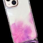 Forcell iPhone 14 Gold Halo Marble Pattern Lanyard Θήκη Σιλικόνης Διάφανη - Purple