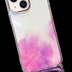 Forcell iPhone 14 Gold Halo Marble Pattern Lanyard Θήκη Σιλικόνης Διάφανη - Purple