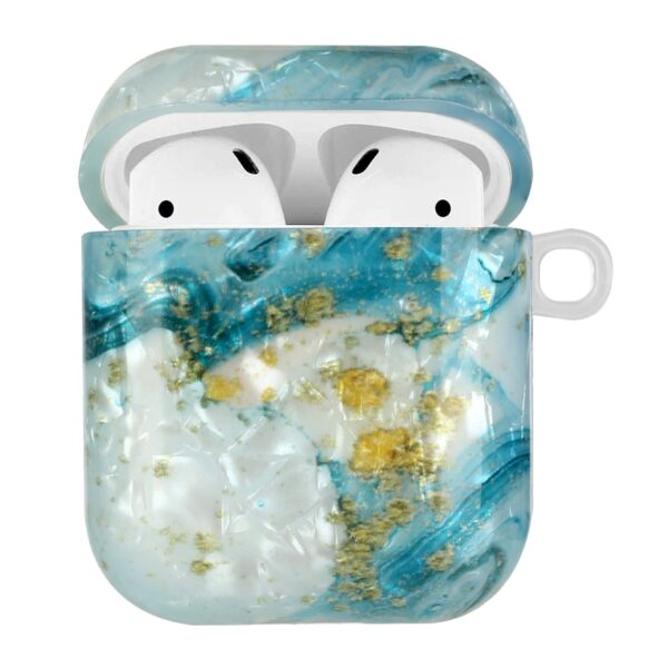AirPods 1 / 2 Θήκη Σιλικόνης με Λουράκι Painted Shell Texture Wireless Earphone Case with Lanyard Blue Gold Marble