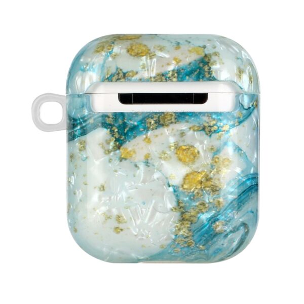 AirPods 1 / 2 Θήκη Σιλικόνης με Λουράκι Painted Shell Texture Wireless Earphone Case with Lanyard Blue Gold Marble