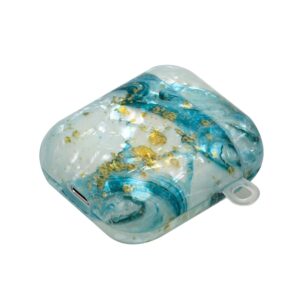 AirPods 1 / 2 Θήκη Σιλικόνης με Λουράκι Painted Shell Texture Wireless Earphone Case with Lanyard Blue Gold Marble