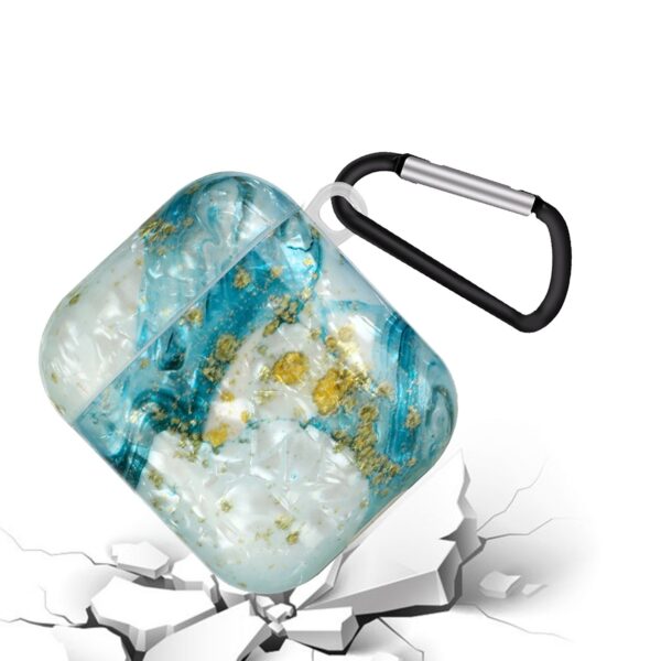 AirPods 1 / 2 Θήκη Σιλικόνης με Λουράκι Painted Shell Texture Wireless Earphone Case with Lanyard Blue Gold Marble