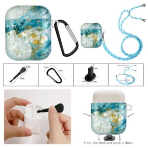 AirPods 1 / 2 Θήκη Σιλικόνης με Λουράκι Painted Shell Texture Wireless Earphone Case with Lanyard Blue Gold Marble