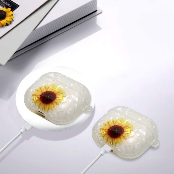 AirPods 3 Θήκη Σιλικόνης με Λουράκι Painted Shell Texture Wireless Earphone Case with Lanyard Yellow Sunflower