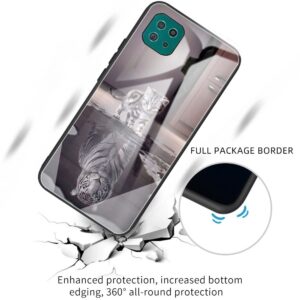 Samsung Galaxy A22 5G Θήκη Με Πλαίσιο Σιλικόνης Και Όψη Γυαλιού Colorful Painted Glass Shockproof Protective Case Cat