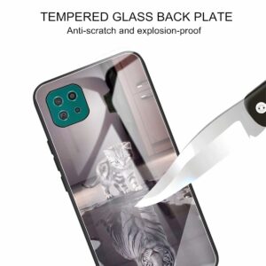 Samsung Galaxy A22 5G Θήκη Με Πλαίσιο Σιλικόνης Και Όψη Γυαλιού Colorful Painted Glass Shockproof Protective Case Cat