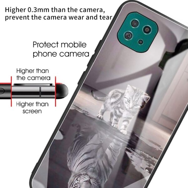 Samsung Galaxy A22 5G Θήκη Με Πλαίσιο Σιλικόνης Και Όψη Γυαλιού Colorful Painted Glass Shockproof Protective Case Cat