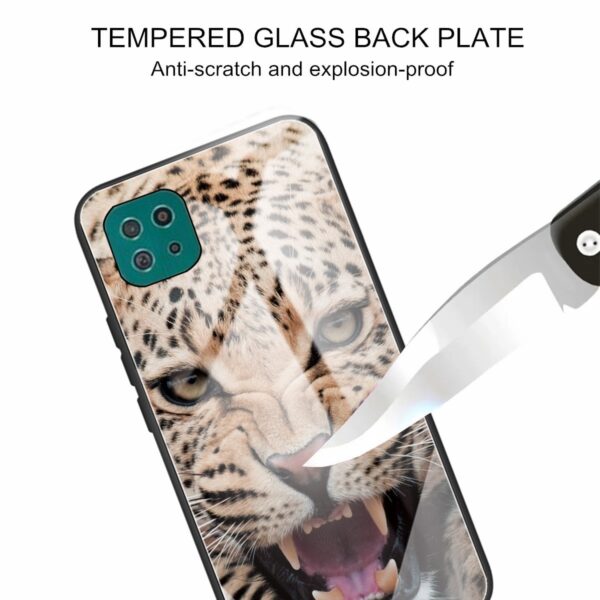Samsung Galaxy A22 5G Θήκη Με Πλαίσιο Σιλικόνης Και Όψη Γυαλιού Colorful Painted Glass Shockproof Protective Case Leopard