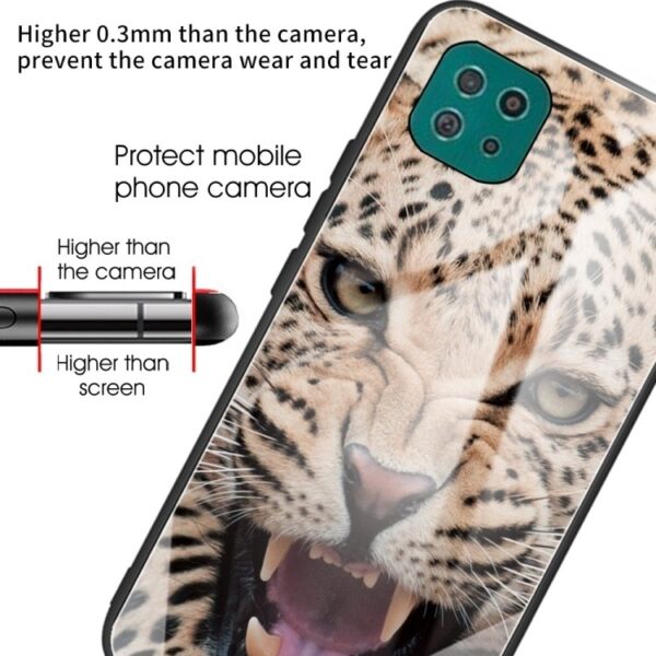 Samsung Galaxy A22 5G Θήκη Με Πλαίσιο Σιλικόνης Και Όψη Γυαλιού Colorful Painted Glass Shockproof Protective Case Leopard
