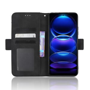 Xiaomi Redmi Note 12 5G / Xiaomi Poco X5 5G Θήκη Βιβλίο Μαύρο Skin Feel Calf Texture Card Slots Phone Case Black