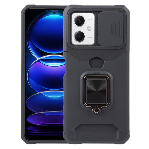 Xiaomi Redmi Note 12 5G / Xiaomi Poco X5 5G Θήκη Μαύρη Με Σταντ Camera Shield Card Slot Phone Case with Ring Holder Black