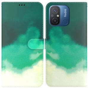 Xiaomi Redmi 12C Θήκη Βιβλίο Watercolor Pattern Flip Phone Case Cyan Green