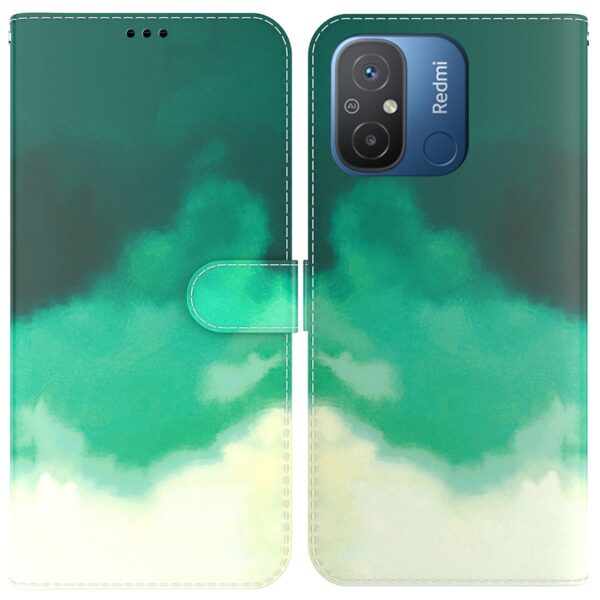 Xiaomi Redmi 12C Θήκη Βιβλίο Watercolor Pattern Flip Phone Case Cyan Green