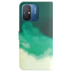 Xiaomi Redmi 12C Θήκη Βιβλίο Watercolor Pattern Flip Phone Case Cyan Green