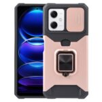 Xiaomi Redmi Note 12 5G / Xiaomi Poco X5 5G Θήκη Ροζ - Χρυσή Με Σταντ Camera Shield Card Slot Phone Case with Ring Holder