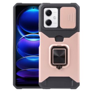 Xiaomi Redmi Note 12 5G / Xiaomi Poco X5 5G Θήκη Ροζ - Χρυσή Με Σταντ Camera Shield Card Slot Phone Case with Ring Holder