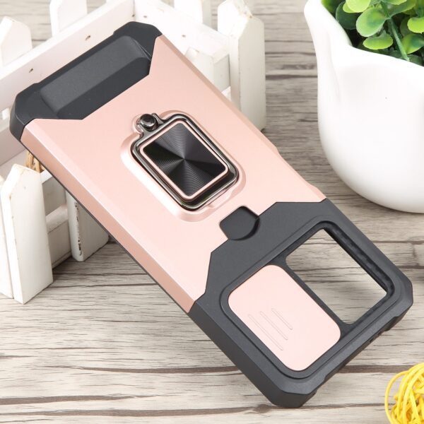 Xiaomi Redmi Note 12 5G / Xiaomi Poco X5 5G Θήκη Ροζ - Χρυσή Με Σταντ Camera Shield Card Slot Phone Case with Ring Holder