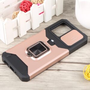 Xiaomi Redmi Note 12 5G / Xiaomi Poco X5 5G Θήκη Ροζ - Χρυσή Με Σταντ Camera Shield Card Slot Phone Case with Ring Holder