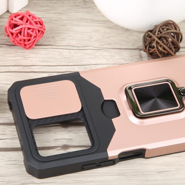 Xiaomi Redmi Note 12 5G / Xiaomi Poco X5 5G Θήκη Ροζ - Χρυσή Με Σταντ Camera Shield Card Slot Phone Case with Ring Holder