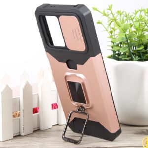 Xiaomi Redmi Note 12 5G / Xiaomi Poco X5 5G Θήκη Ροζ - Χρυσή Με Σταντ Camera Shield Card Slot Phone Case with Ring Holder