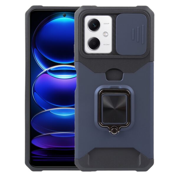 Xiaomi Redmi Note 12 5G / Xiaomi Poco X5 5G Θήκη Μπλε Με Σταντ Camera Shield Card Slot Phone Case with Ring Holder Blue