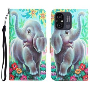 Xiaomi Redmi 12C Θήκη Βιβλίο Colored Drawing Phone Case Elephant