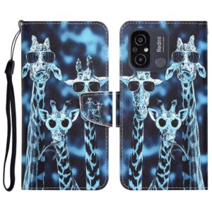 Xiaomi Redmi 12C Θήκη Βιβλίο Colored Drawing Phone Case Giraffes