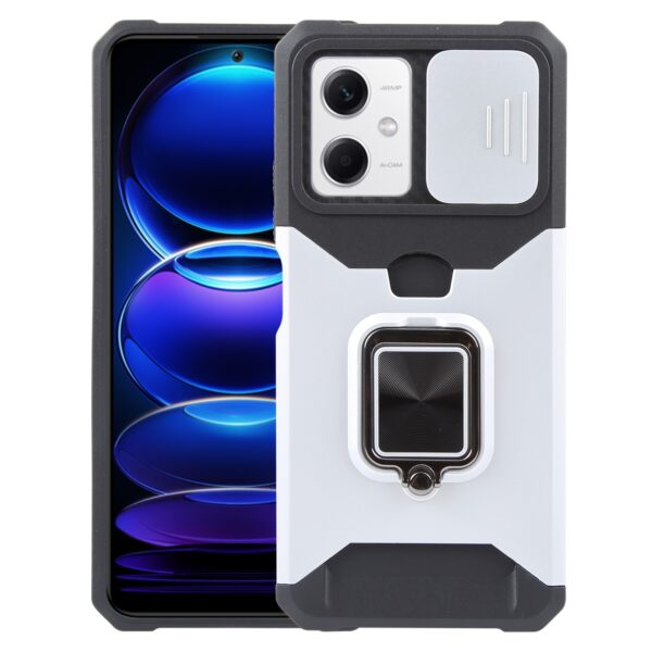 Xiaomi Redmi Note 12 5G / Xiaomi Poco X5 5G Θήκη Ασημί Με Σταντ Camera Shield Card Slot Phone Case with Ring Holder Silver