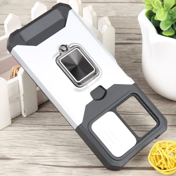 Xiaomi Redmi Note 12 5G / Xiaomi Poco X5 5G Θήκη Ασημί Με Σταντ Camera Shield Card Slot Phone Case with Ring Holder Silver
