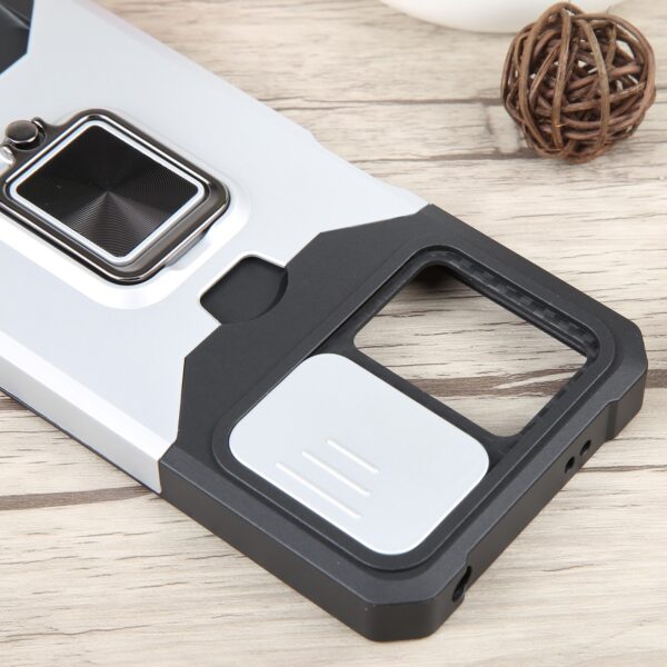 Xiaomi Redmi Note 12 5G / Xiaomi Poco X5 5G Θήκη Ασημί Με Σταντ Camera Shield Card Slot Phone Case with Ring Holder Silver