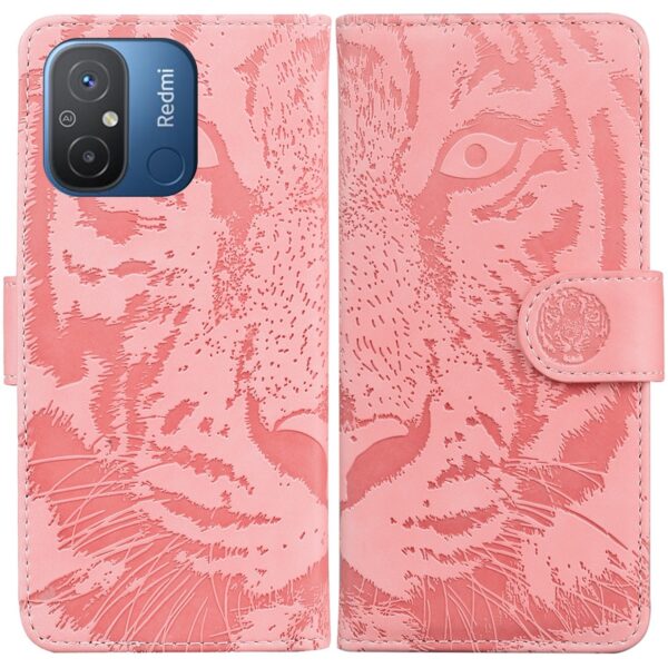 Xiaomi Redmi 12C Θήκη Βιβλίο Ροζ Tiger Embossing Pattern Flip Phone Case Pink