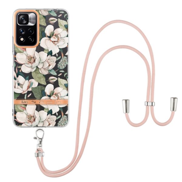 Xiaomi Redmi Note 11 Pro+ 5G Θήκη Σιλικόνης Με Λουράκι Flowers Series TPU Phone Case with Lanyard Green Gardenia