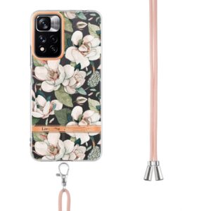Xiaomi Redmi Note 11 Pro+ 5G Θήκη Σιλικόνης Με Λουράκι Flowers Series TPU Phone Case with Lanyard Green Gardenia