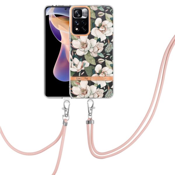 Xiaomi Redmi Note 11 Pro+ 5G Θήκη Σιλικόνης Με Λουράκι Flowers Series TPU Phone Case with Lanyard Green Gardenia