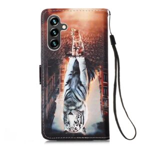 Samsung Galaxy A54 5G Θήκη Βιβλίο Colored Drawing Pattern Plain Weave Phone Case Cats And Tigers