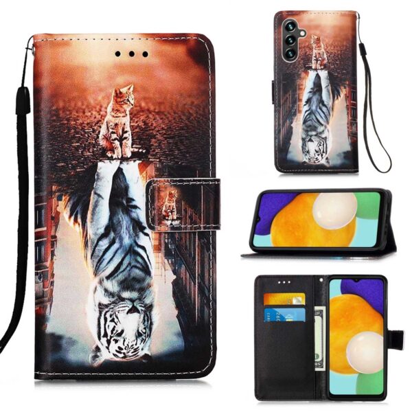Samsung Galaxy A54 5G Θήκη Βιβλίο Colored Drawing Pattern Plain Weave Phone Case Cats And Tigers